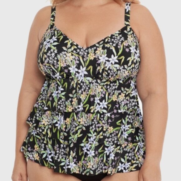 NWT! Swim Solutions Multi Color Floral Ruffle Slimming One Piece Swimsuit NEW! - Picture 1 of 2